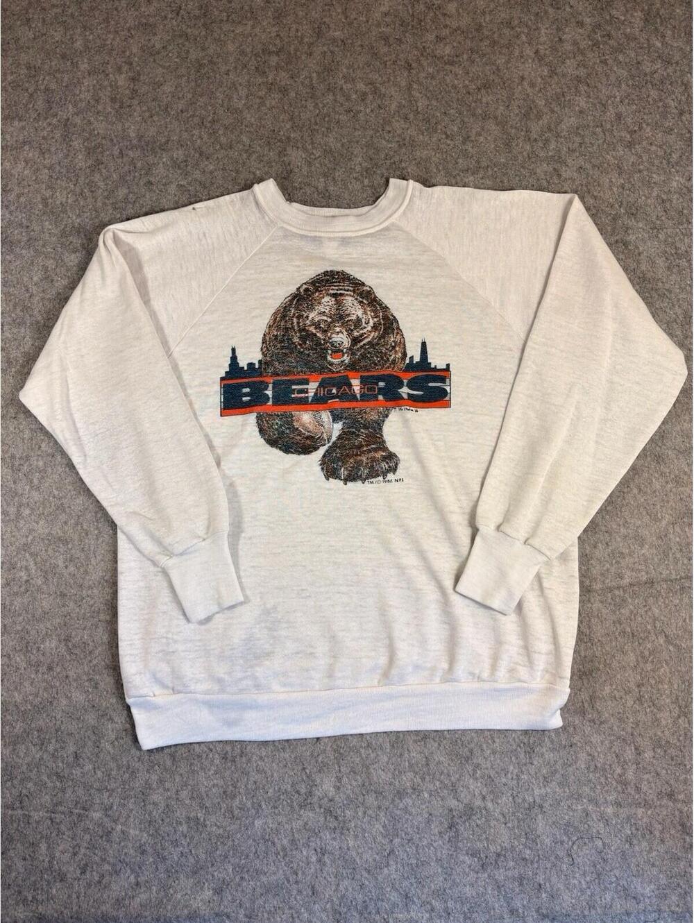 Vintage 80's Chicago Bears Crewneck Sweatshirt White Size Large